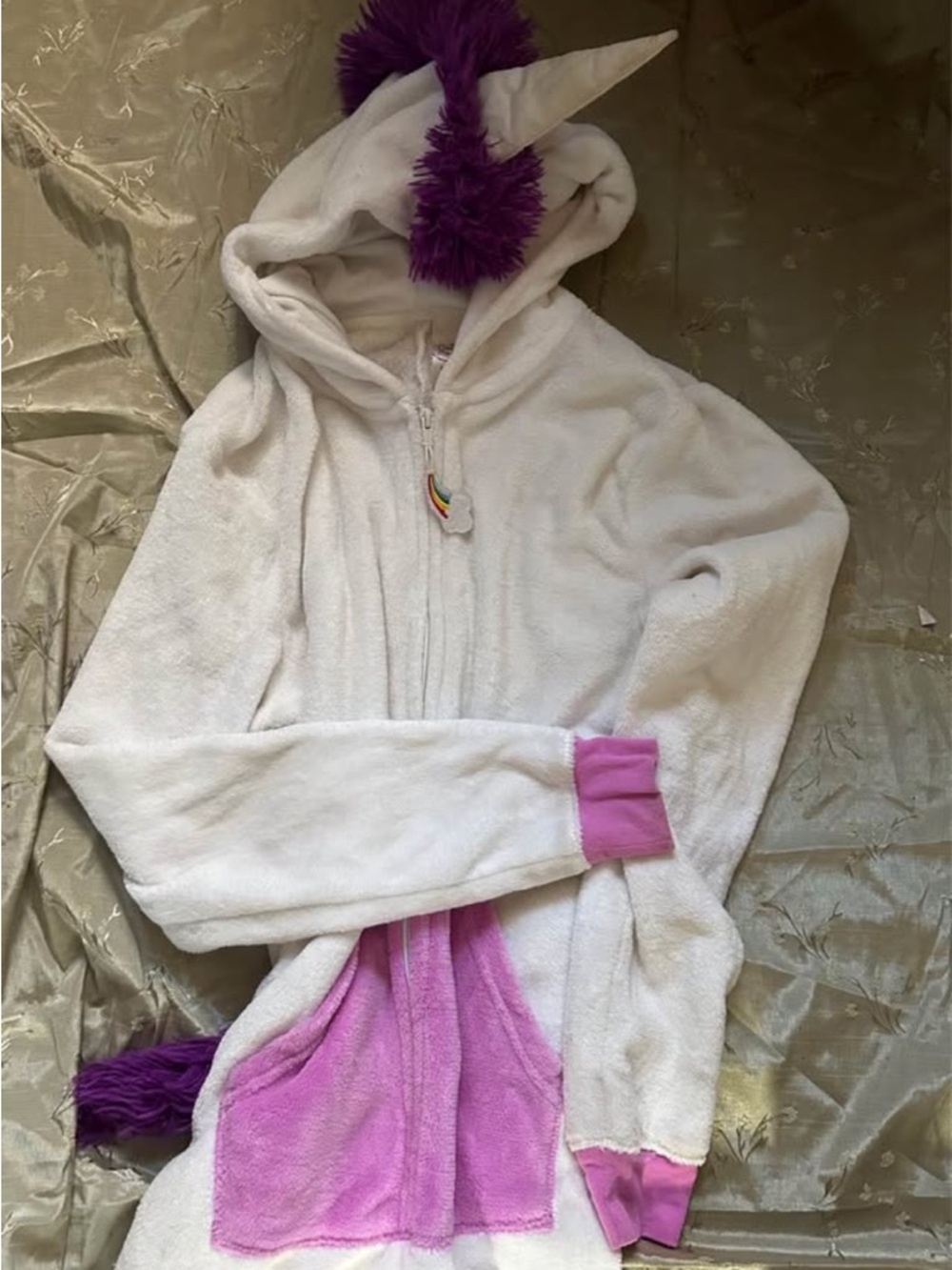 Cozy White Unicorn Onesie with Purple Mane & Pink Accents